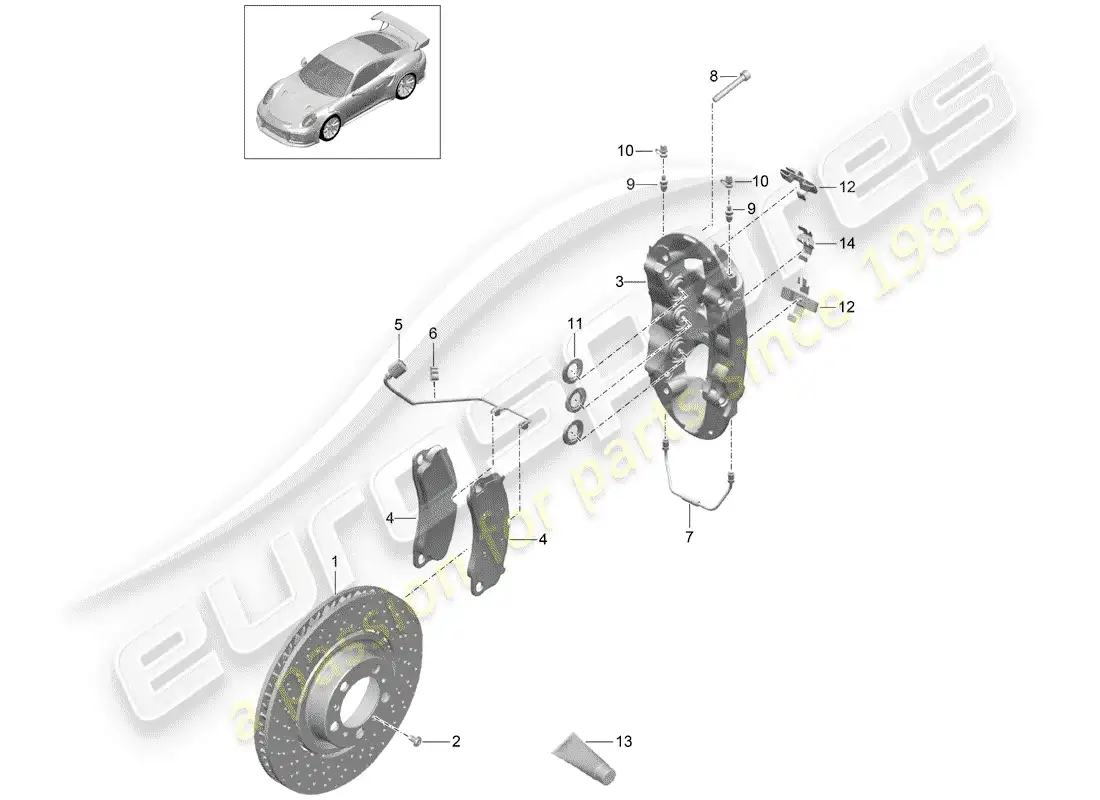 porsche 2016 (991-1 turbo) frenos de disco diagrama de piezas