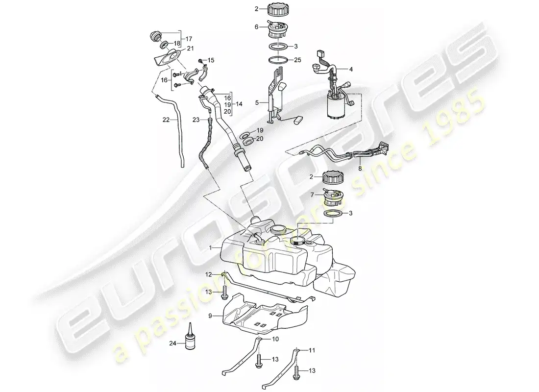 porsche 2008 (997-1 gt3) depósito de combustible diagrama de piezas