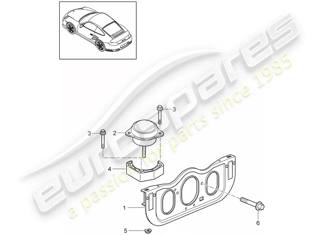 porsche 2013 (997-2 turbo / gt2 rs) suspensión del motor diagrama de piezas