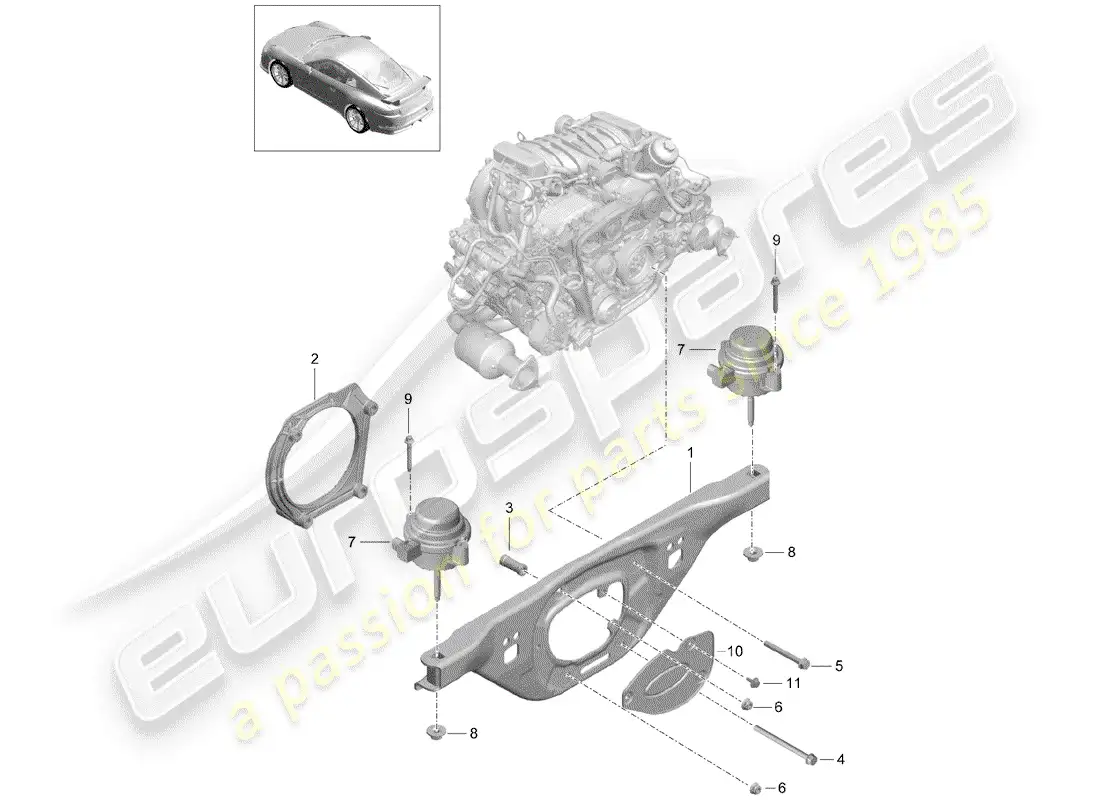 porsche 2016 (991-1 r/gt3/rs) dispositivo de elevación del motor diagrama de piezas