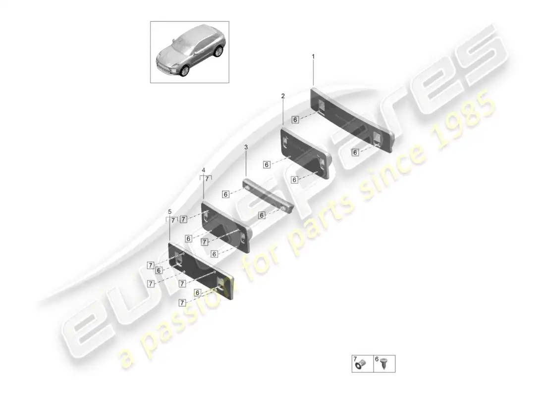 porsche 2020 (macan) portamatrículas turbo diagrama de piezas