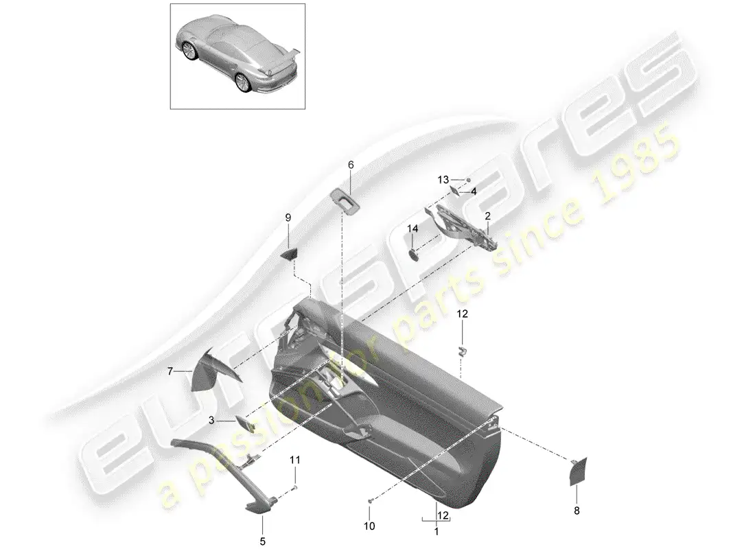 porsche 2016 (991-1 r/gt3/rs) panel de la puerta diagrama de piezas