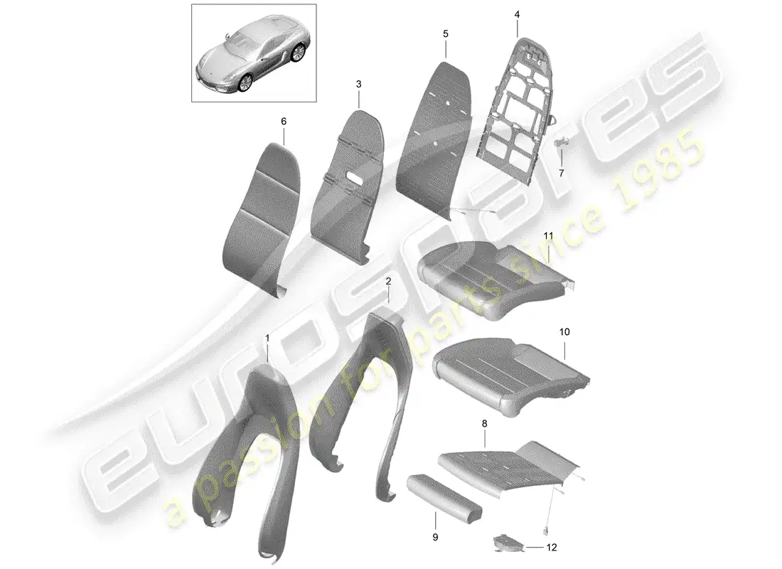 porsche 2016 (981 cayman) parte de espuma diagrama de piezas