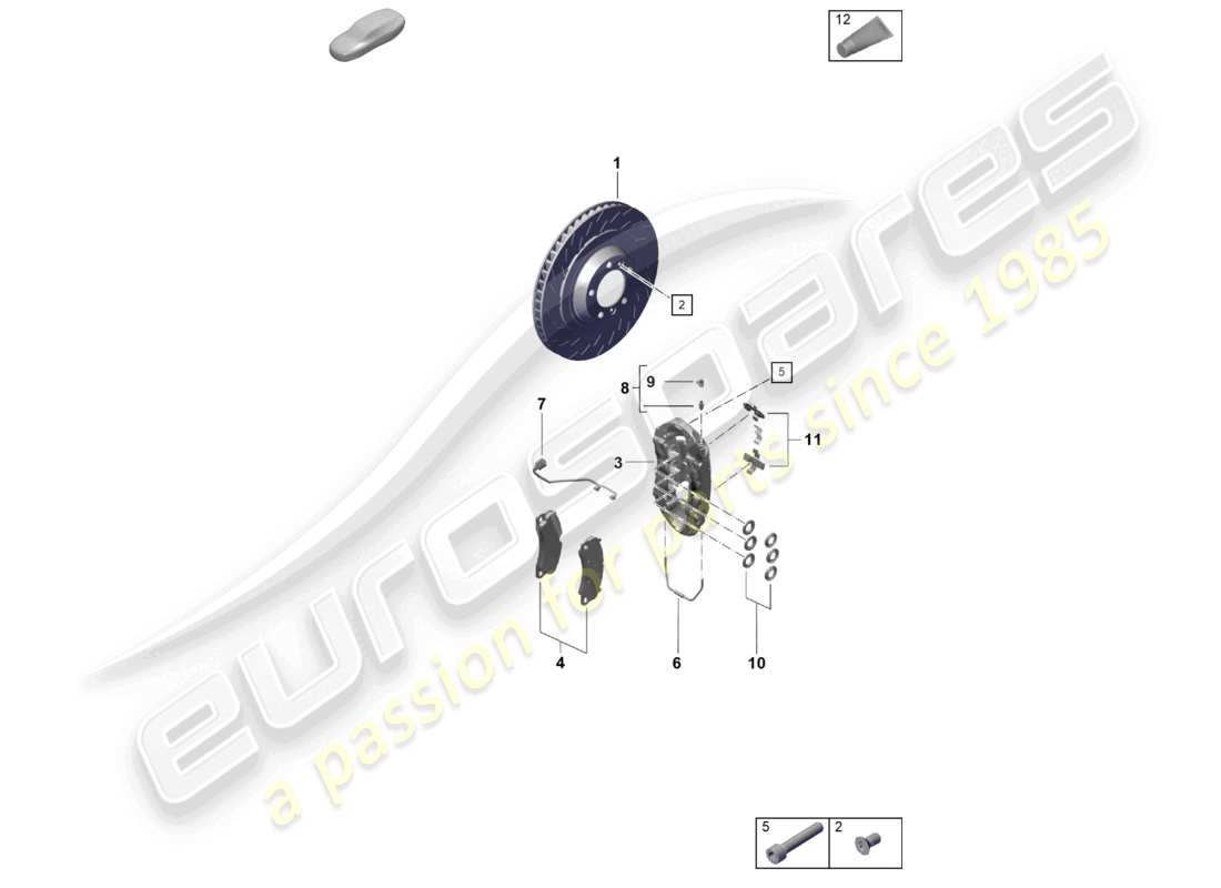 porsche 2021 (718 cayman gt4) diagrama de piezas del eje delantero del freno de disco