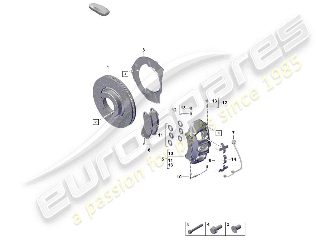 porsche 2024 (992-2) diagrama básico de piezas del eje delantero del freno de disco