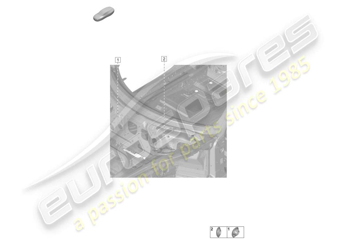 porsche 2024 (992-2 turbo / s) diagrama de piezas del cortafuegos de la carrocería del vehículo.