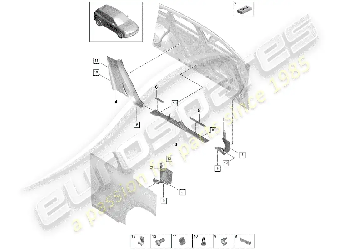 porsche 2019 (cayenne e3 9ya/9yb) placa de protección - panel de umbral diagrama de piezas