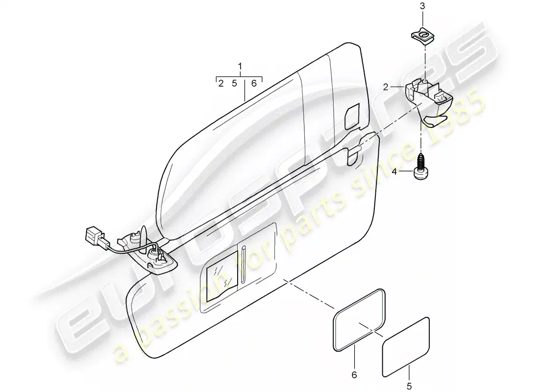 porsche 2010 (cayenne e1 9pa) sun vizors diagrama de piezas