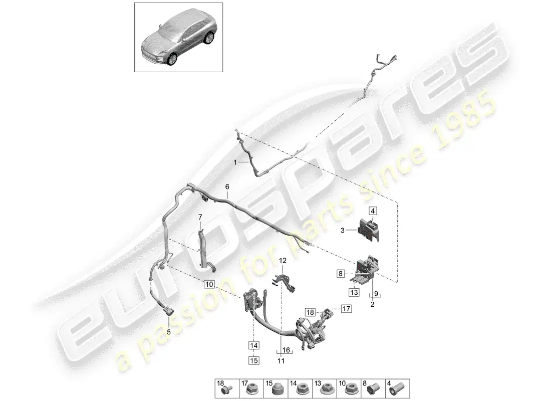 porsche 2019 (macan) arnés para batería + diagrama de piezas