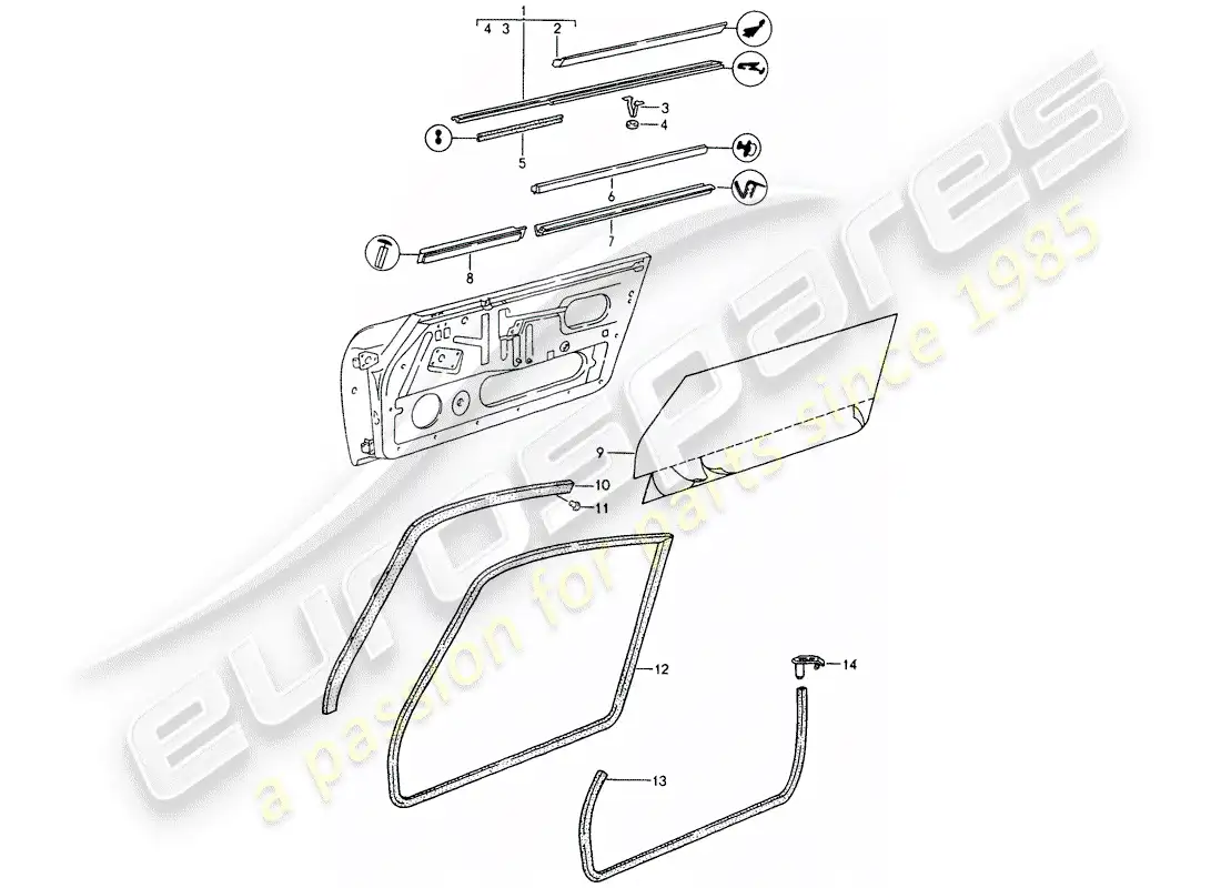 porsche 1993 (964) tira de sello - puertas diagrama de piezas