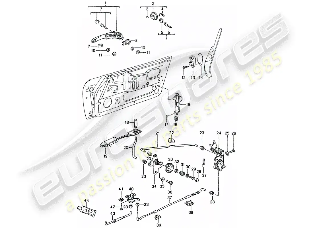 porsche 1991 (964) pestillo de la puerta diagrama de piezas