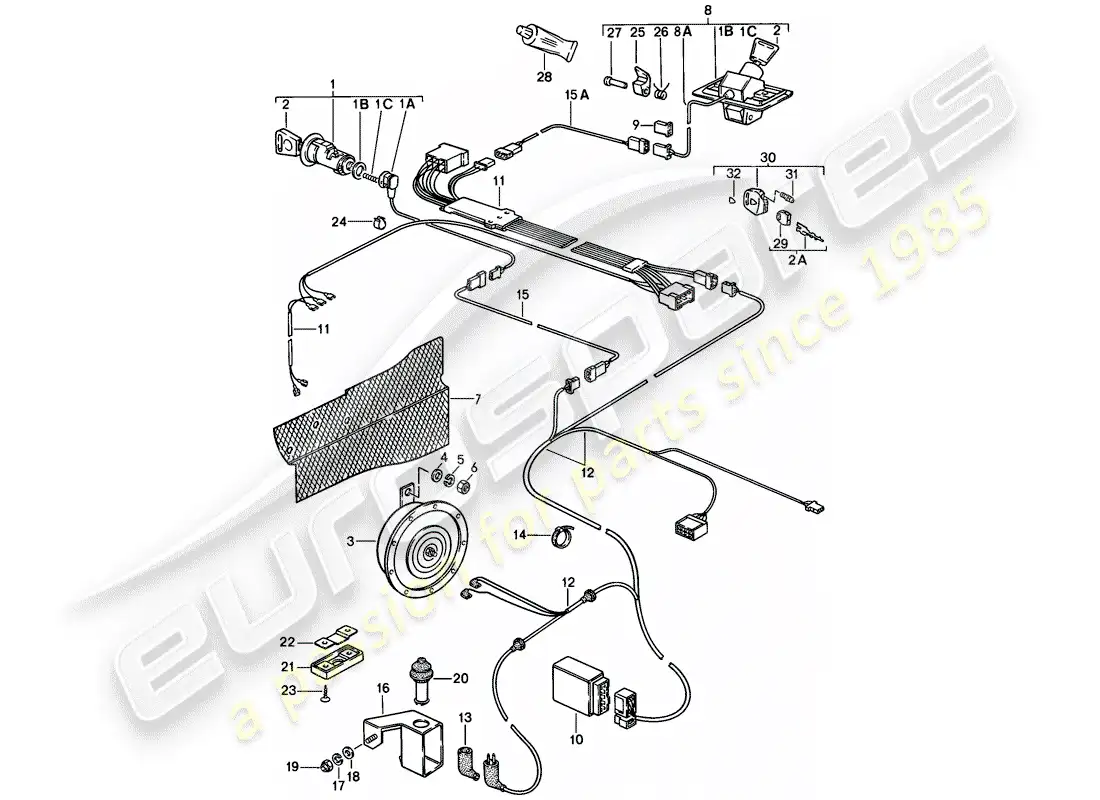 porsche 1985 (928) sistema de alarmas diagrama de piezas
