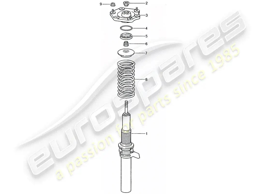 porsche 2003 (996 gt3) suspensión - puntal amortiguador diagrama de piezas
