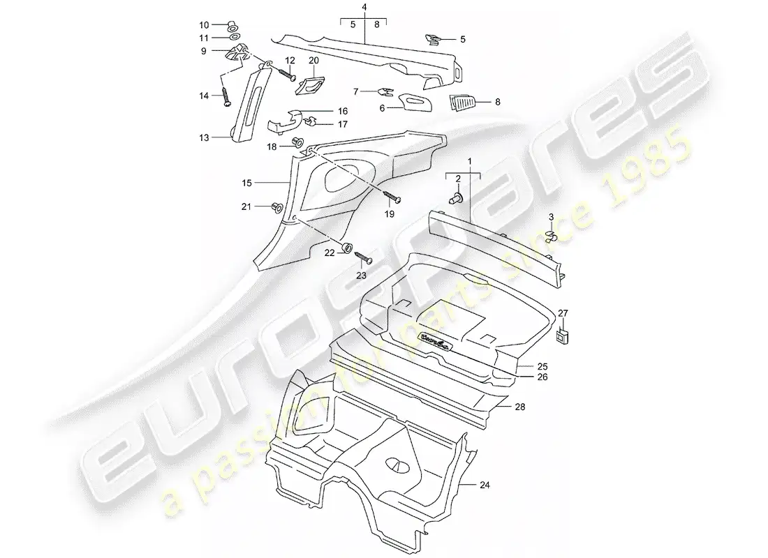 porsche 2003 (996 turbo / gt2) adornos diagrama de piezas