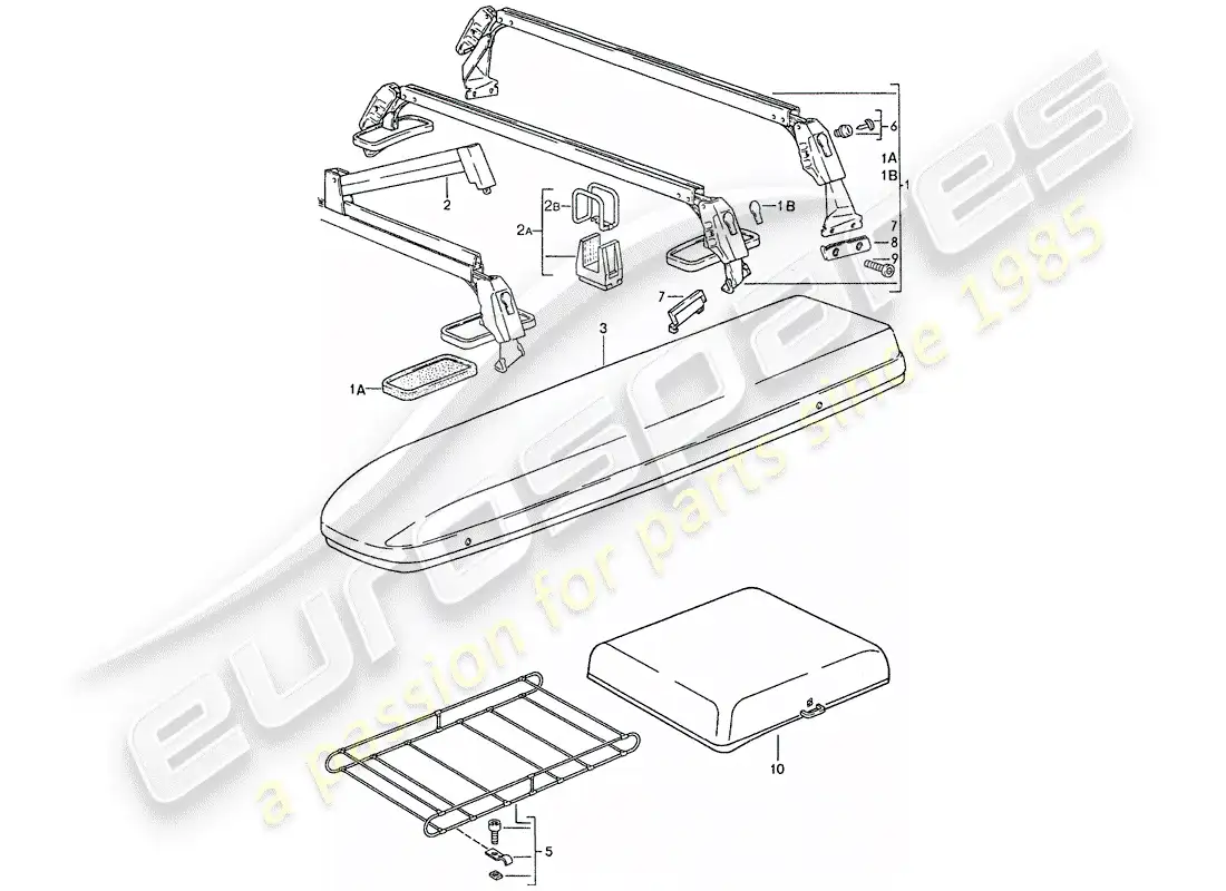 porsche 1987 (928) diagrama de piezas del sistema de transporte del techo
