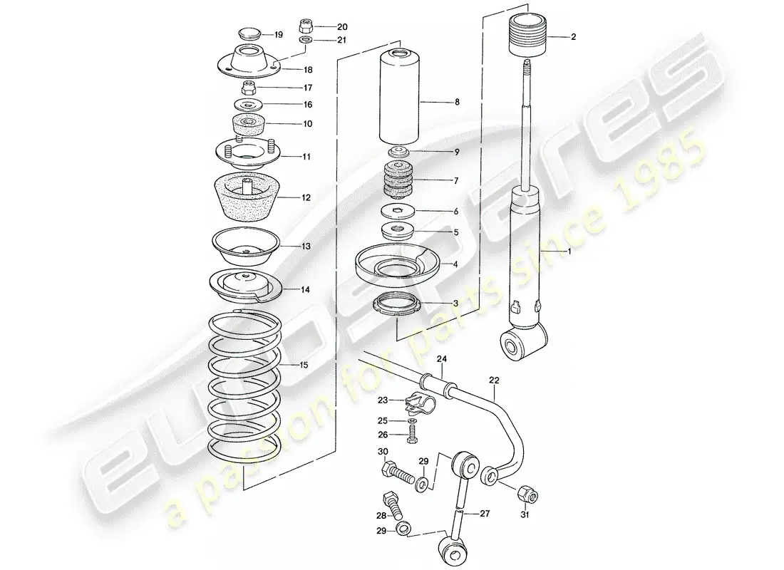 porsche 1987 (928) suspensión - estabilizador diagrama de piezas
