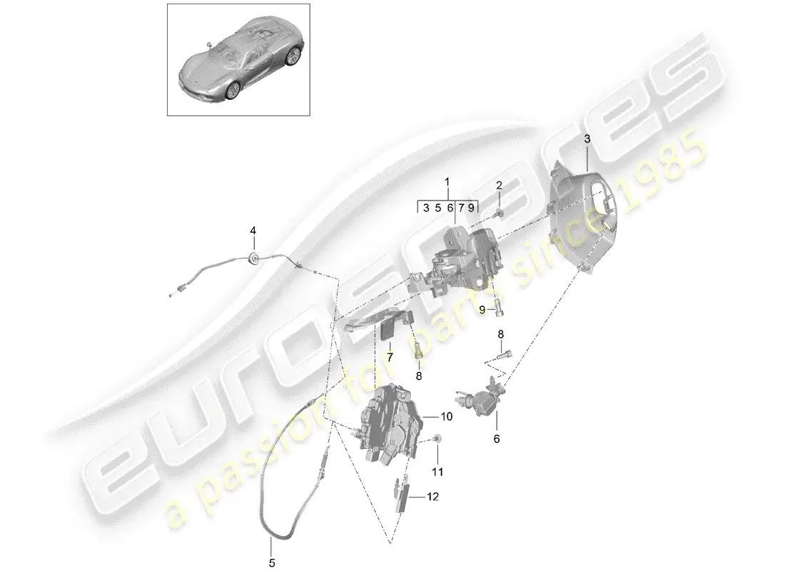 porsche 2015 (918 spyder) manija de la puerta diagrama de piezas