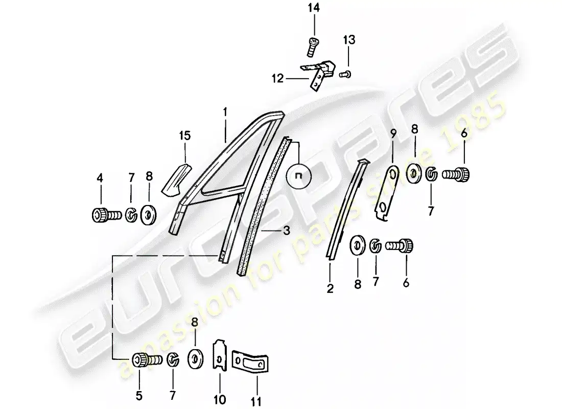 porsche 1984 (911) marco de la ventana diagrama de piezas