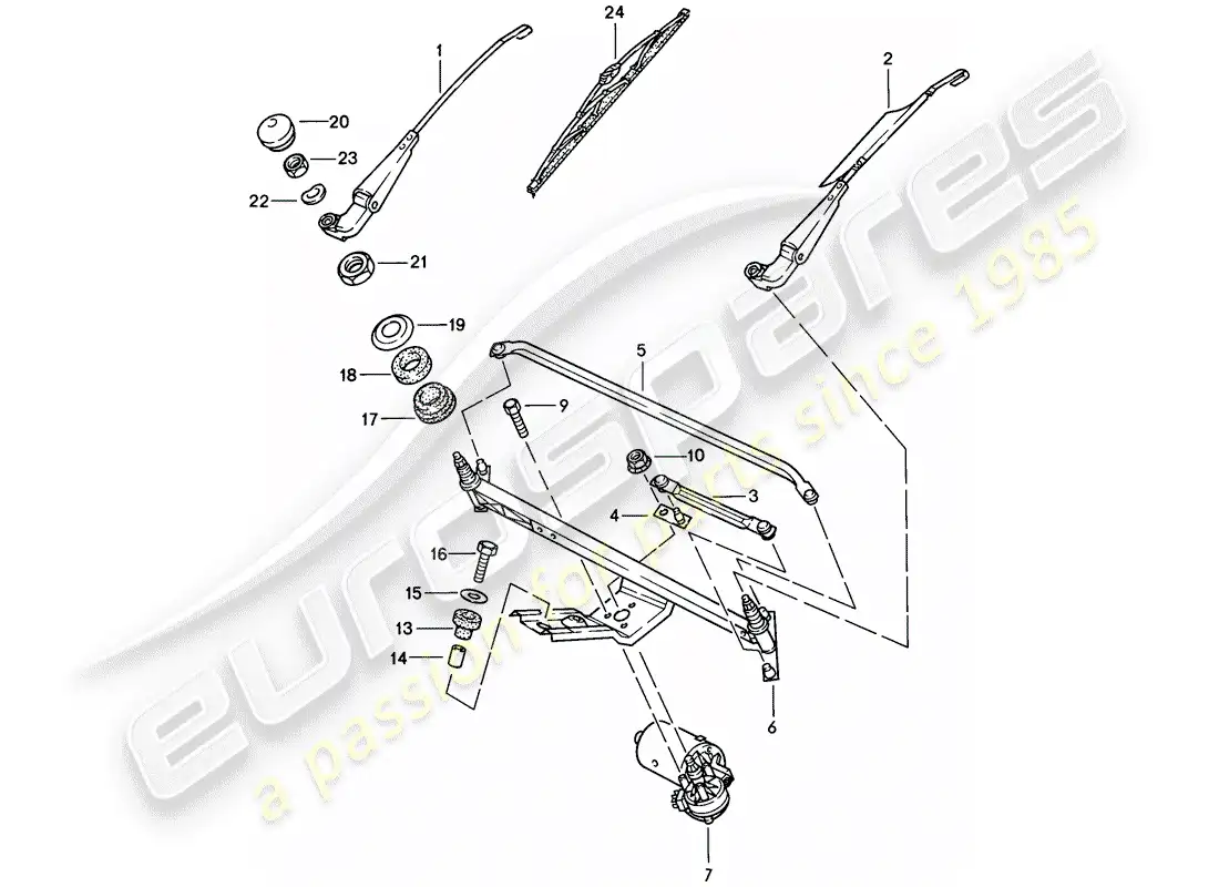 porsche 1986 (944) sistema de limpiaparabrisas - ver tpi - gr.9 , nr.8 , 07/94 - ver tpi - gr.9 ,nr.13, 05/97 diagrama de piezas