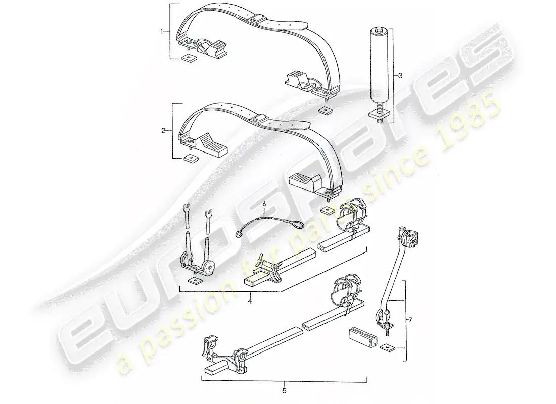 porsche 1987 (928) diagrama de piezas del sistema de transporte del techo