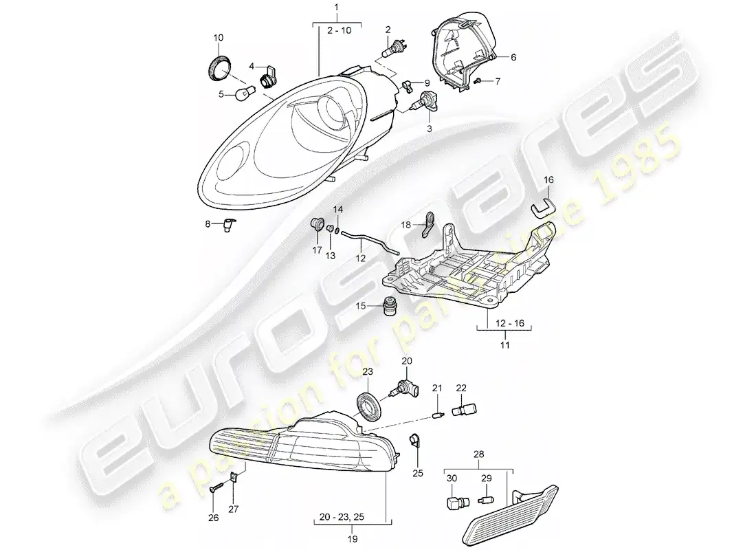 porsche 2006 (987 boxster) lámpara de cabeza diagrama de piezas