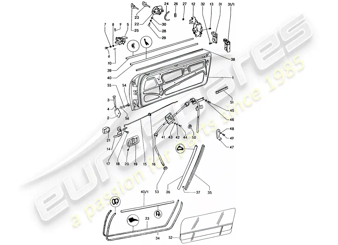 porsche 1975 (914) puerta - con piezas de instalación diagrama de piezas