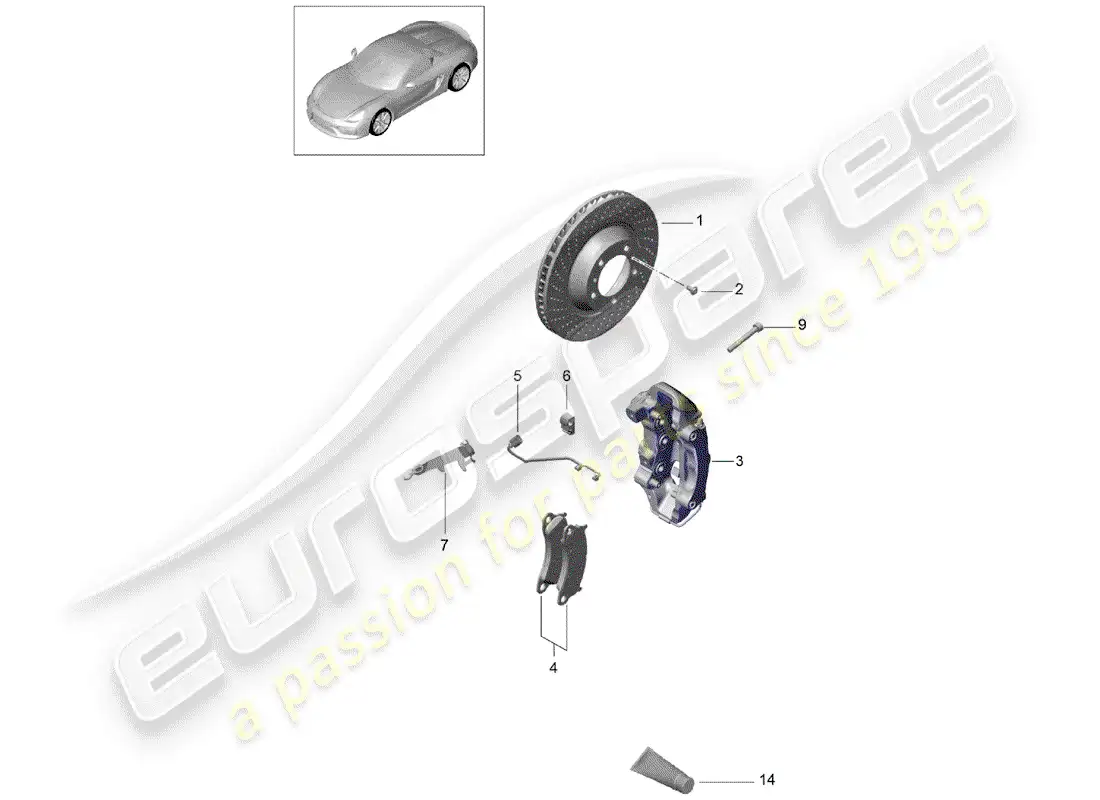 porsche 2016 (981 boxster spyder) frenos de disco diagrama de piezas