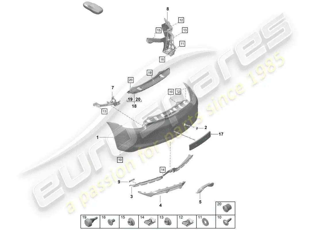 porsche 2019 (718 boxster spyder) parachoque diagrama de piezas