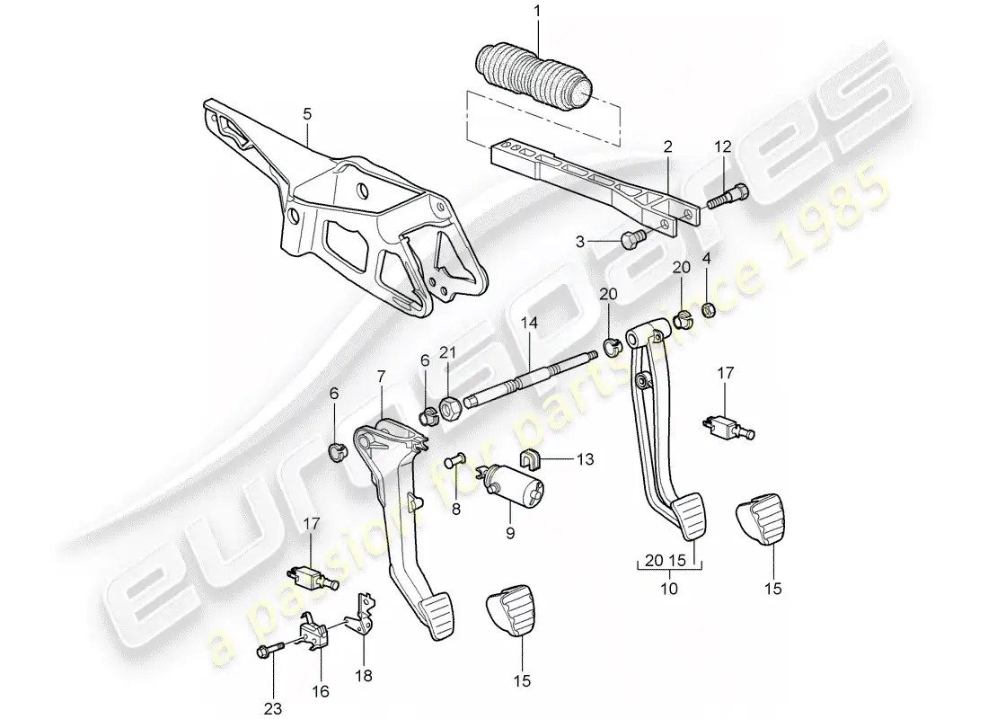 porsche 2008 (997-1 turbo / gt2) diagrama de piezas de pedales