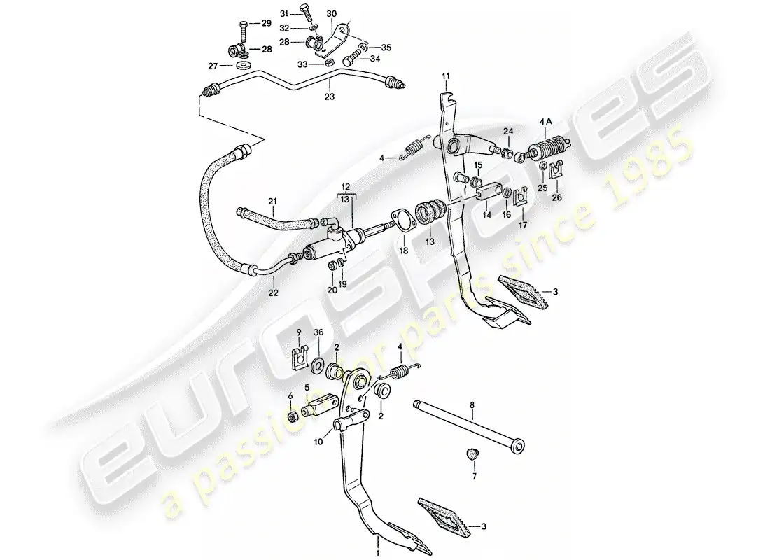 porsche 1988 (944) freno - embrague - pedales diagrama de piezas