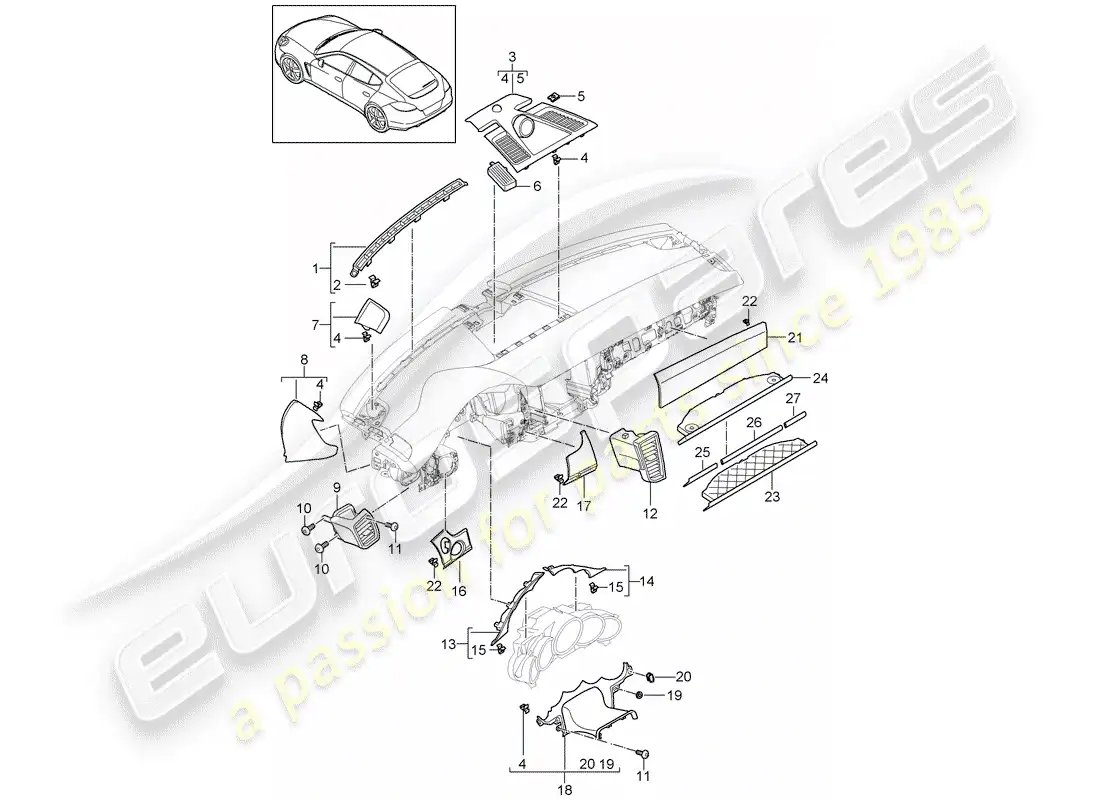 porsche 2013 (panamera 970) accesorios diagrama de piezas