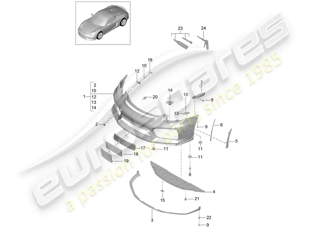 porsche 2016 (981 boxster spyder) parachoque diagrama de piezas