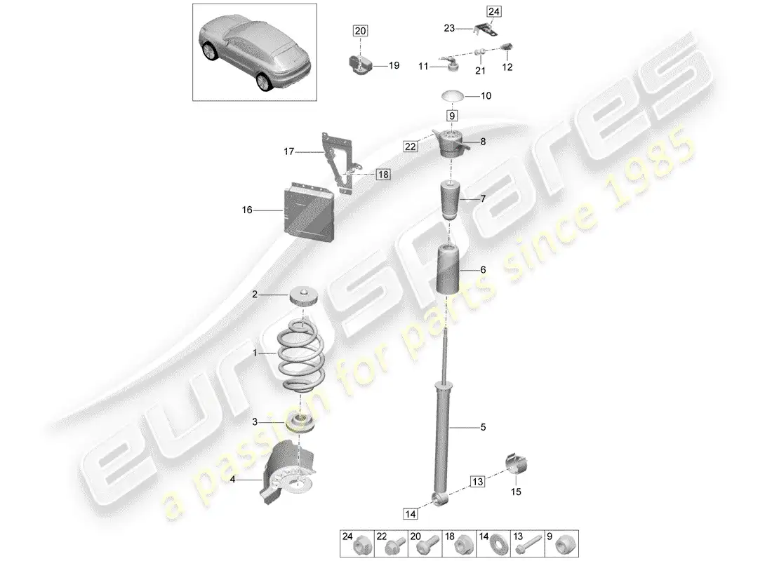 porsche 2019 (macan) suspensión de resorte de acero diagrama de piezas