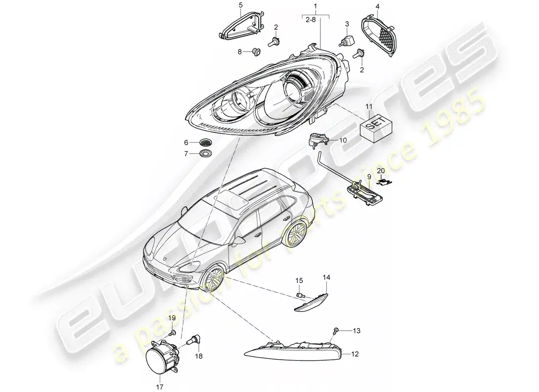 porsche 2013 (cayenne e2 92a) diagrama de piezas del faro