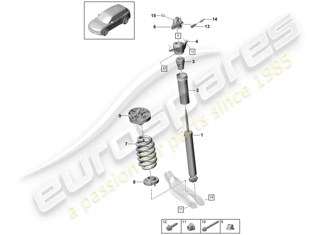 porsche 2019 (cayenne e3 9ya/9yb) amortiguador diagrama de piezas