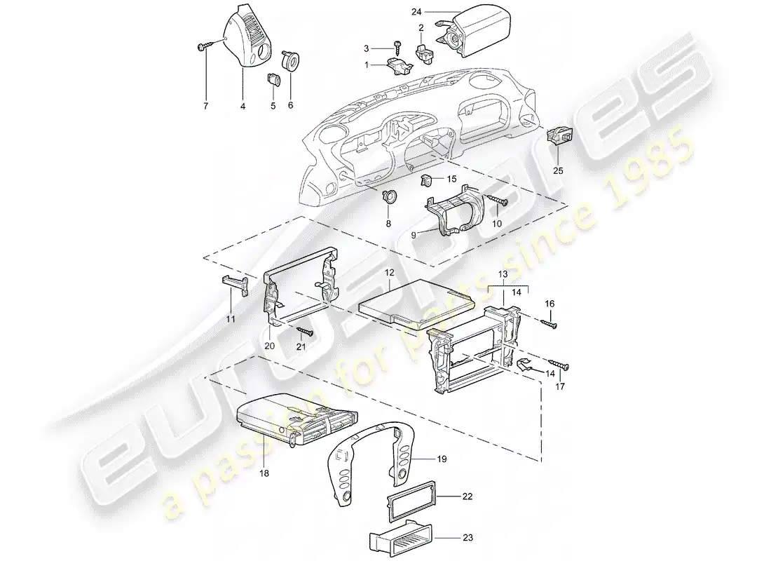 porsche 2001 (986 boxster) accesorios - embellecedor del panel de salpicadero diagrama de piezas
