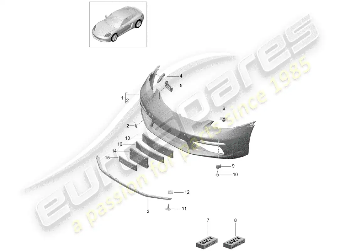 porsche 2020 (718 cayman) parachoque diagrama de piezas