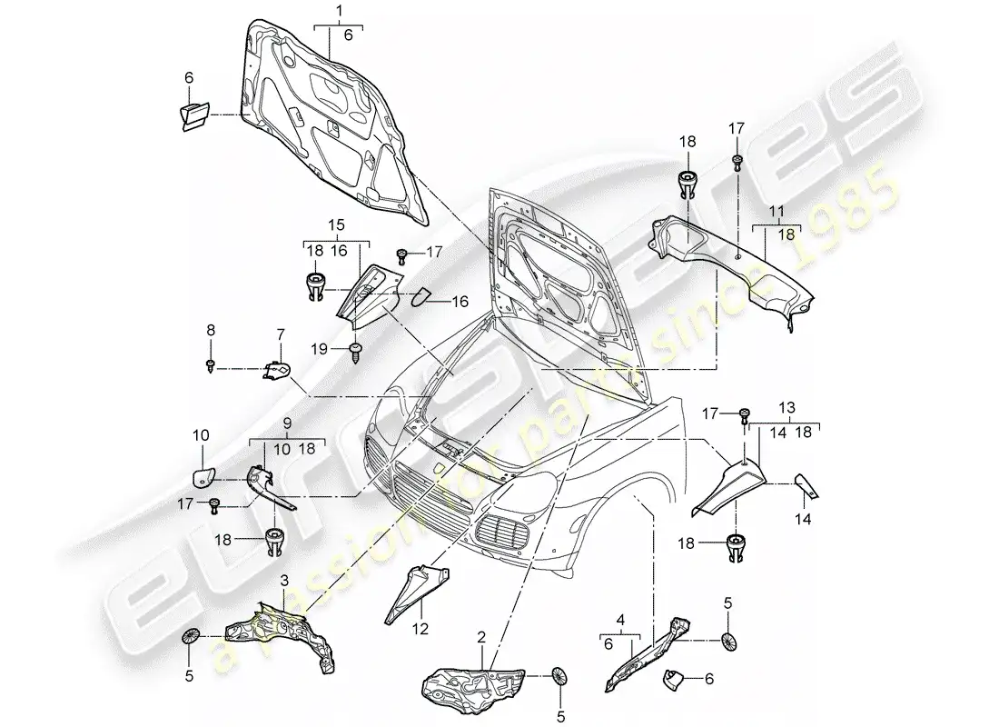 porsche 2003 (cayenne e1 9pa) absorbente de sonido diagrama de piezas