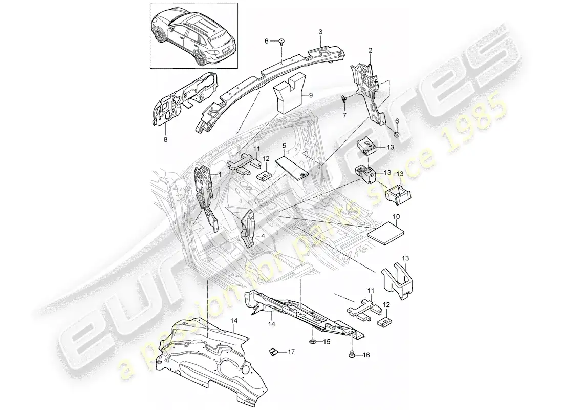 porsche 2013 (cayenne e2 92a) diagrama de piezas del absorbedor de sonido