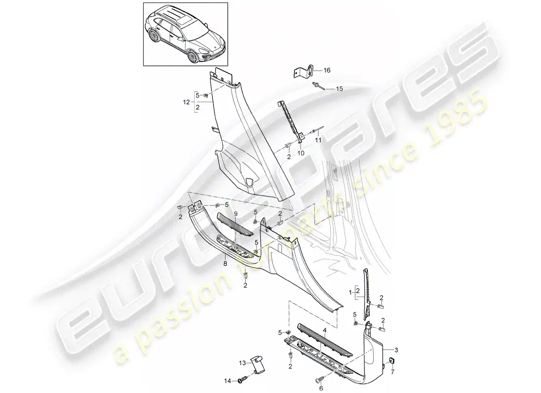 porsche 2017 (cayenne e2 92a) recubrimiento diagrama de piezas