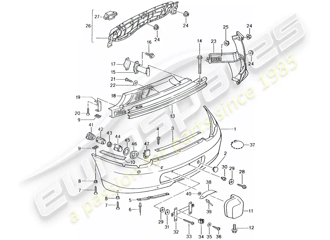 porsche 2001 (986 boxster) parachoque diagrama de piezas