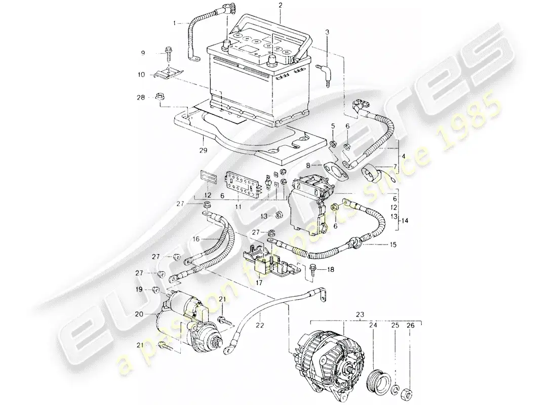 porsche 2000 (986 boxster) bateria - extraccion central - arranque - alternador diagrama de piezas