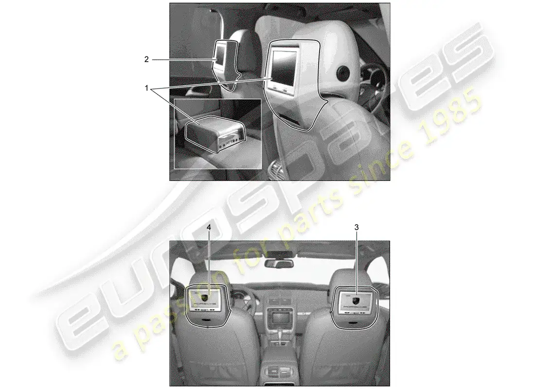 porsche 2011 (tequipment cayenne) sistema de entretenimiento en el asiento trasero diagrama de piezas