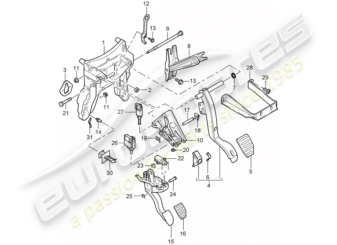 porsche 2007 (cayenne e1 9pa) pedales diagrama de piezas