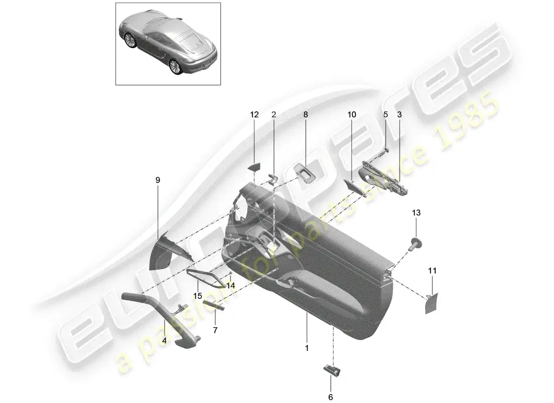 porsche 2015 (981 cayman) panel de la puerta diagrama de piezas