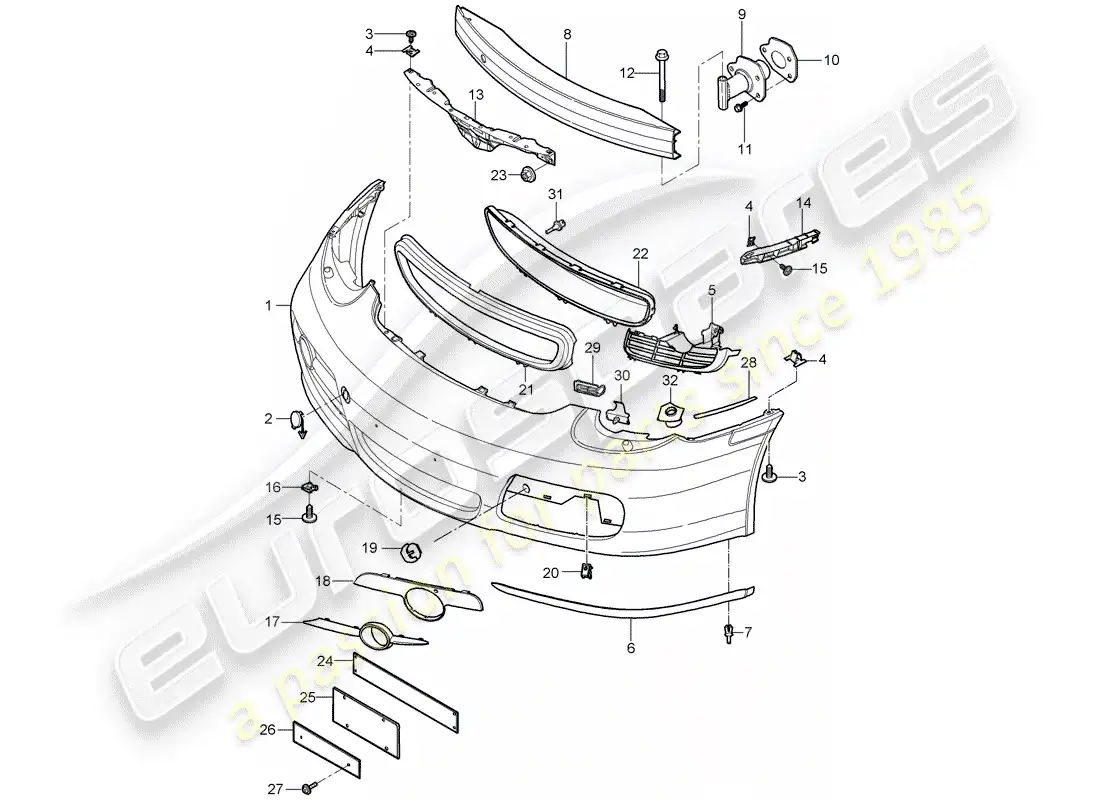 porsche 2007 (987 cayman) parachoque diagrama de piezas