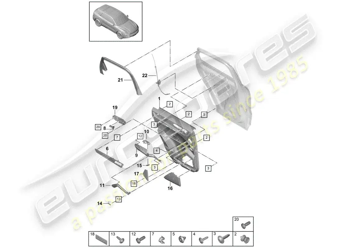 porsche 2020 (cayenne e3 9ya/9yb) panel de la puerta diagrama de piezas