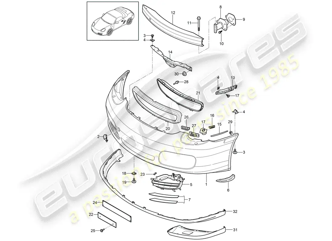 porsche 2012 (987 boxster) parachoque diagrama de piezas