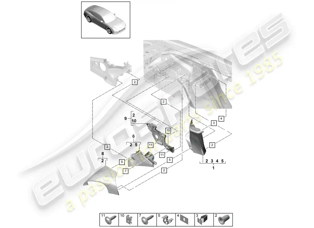 porsche 2018 (panamera 971-1) recubrimiento diagrama de piezas