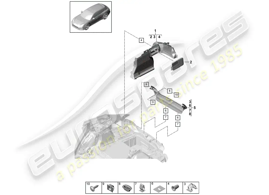 porsche 2018 (panamera 971-1) forro de bota diagrama de piezas